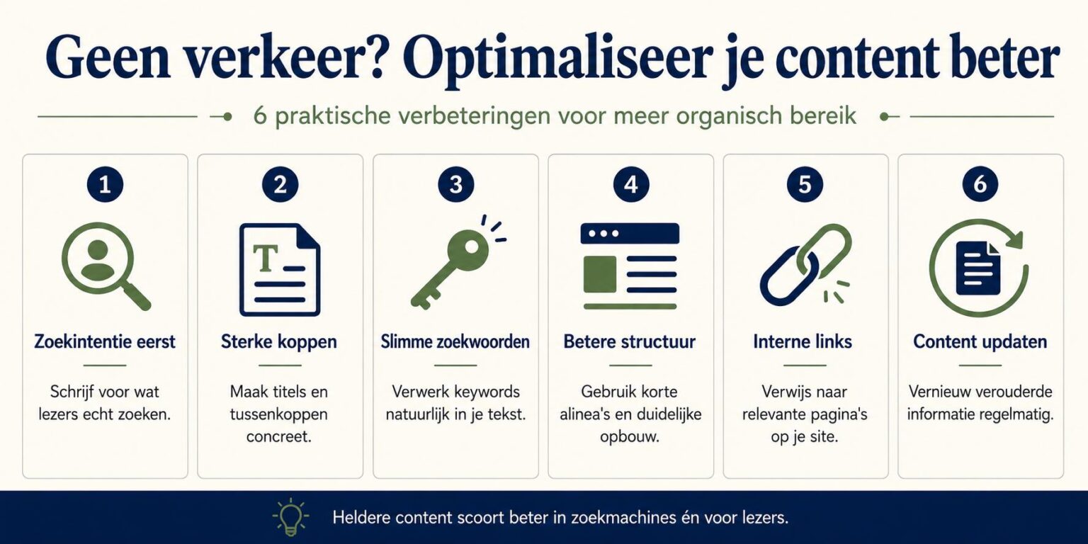 Content optimaliseren voor meer verkeer: praktische gids voor betere structuur, zoekintentie en leesbaarheid